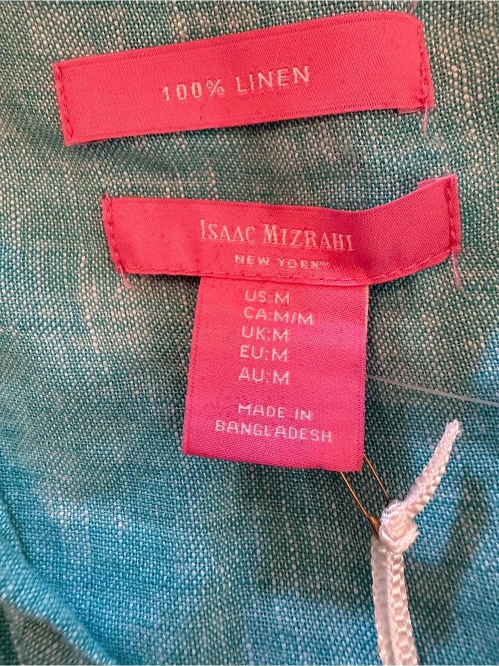 Isaac Mizrahi Turquoise Linen Blend V-Neck Tie Sleeve Blouse - Picture 5 of 8